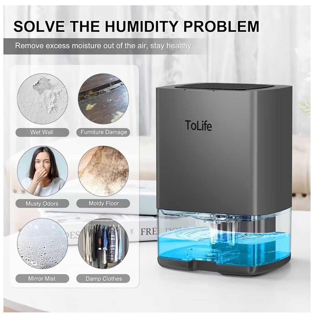 ToLife Dehumidifier 30oz Water Tank Portable LED Lights Workshop Bathroom EUC - Picture 11 of 12